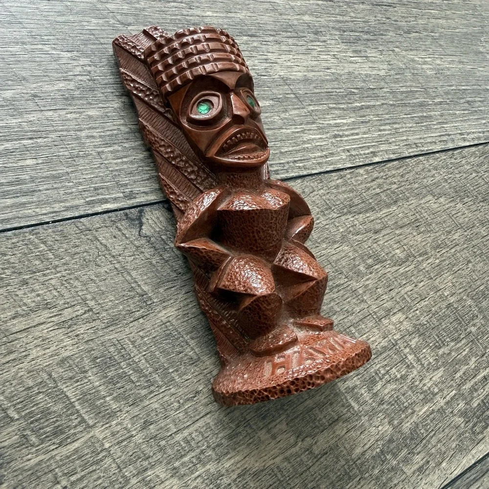 VTG 70s Coco Joe's Hawaii Tiki Wall Plaque #16-043 Polynesian Idol Green Eyes